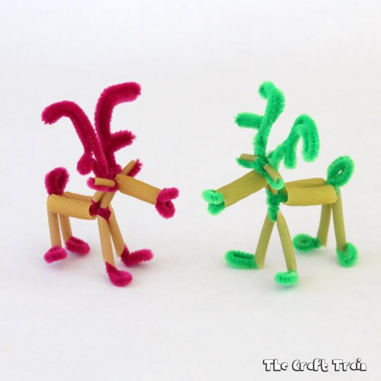 Create cute reindeer sculptures using pipe cleaners and pasta
