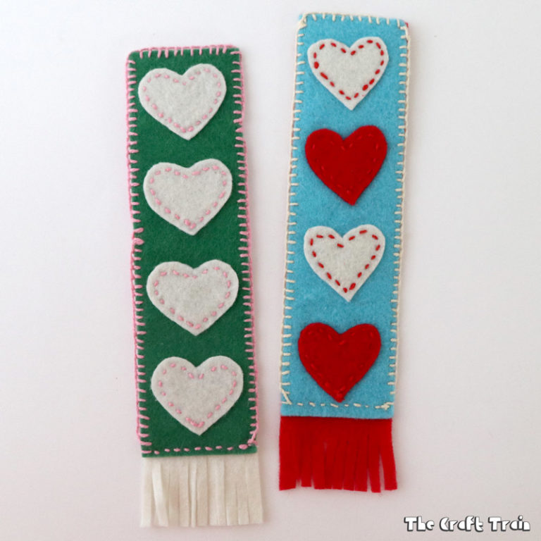 Create a sweet hand-sewn bookmark from felt. This makes an adorable kid-made gift or Valentines Day craft for kids.