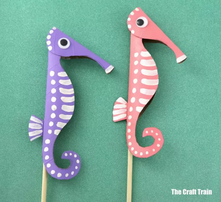 seahorse puppets – a fun paper roll craft for kids