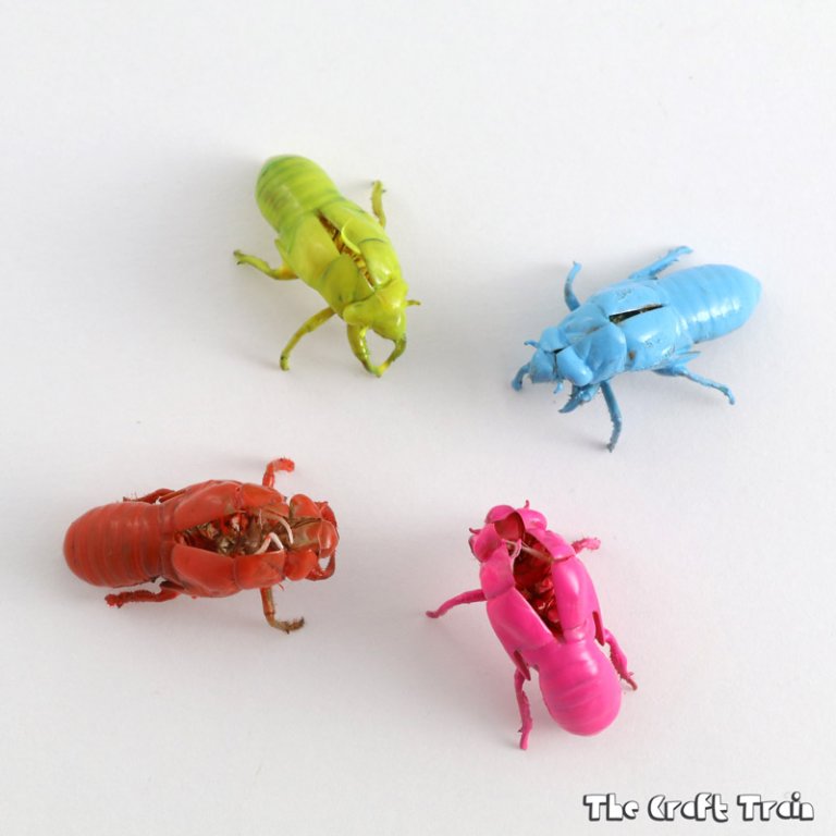 Neon cicada shells, a simple nature craft idea