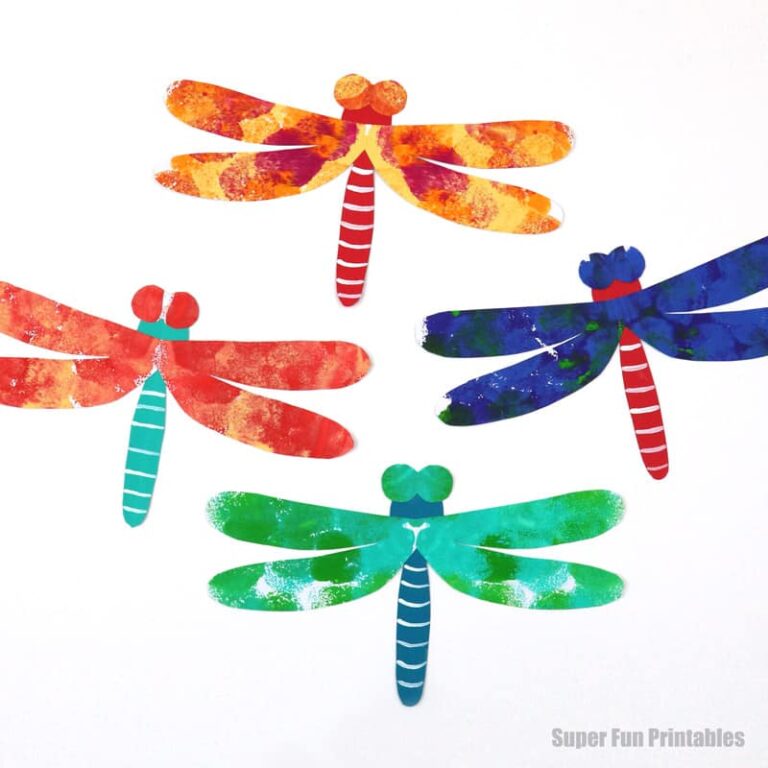 dragonfly art project for kids. Make squish art dragonflies using our printable template