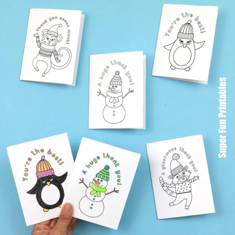Print and colour thank you cards for kids