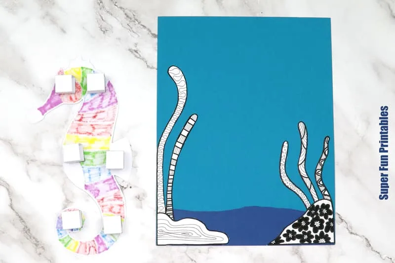 3D Seahorse paper craft template with steps