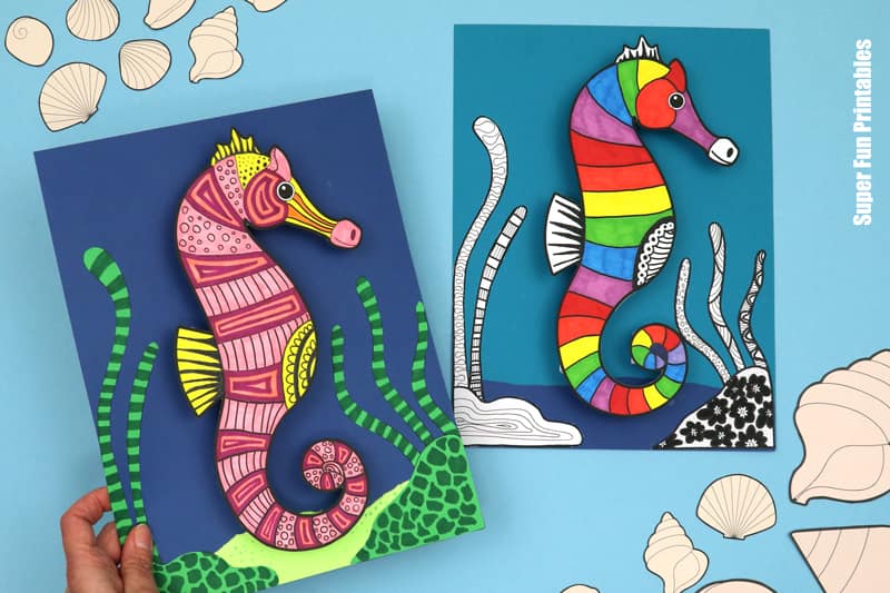 3D Seahorse Papercraft for kids with printable template