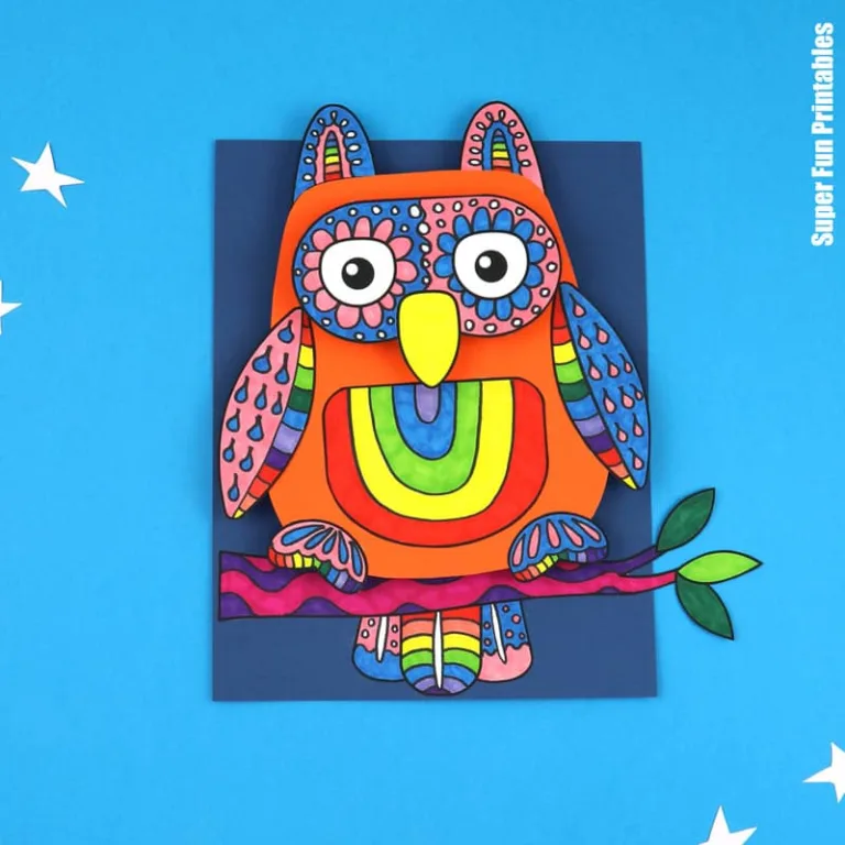 Owl Doodle Art for kids. Print, doodle colour and create a gorgeous 3D Owl craft for kids