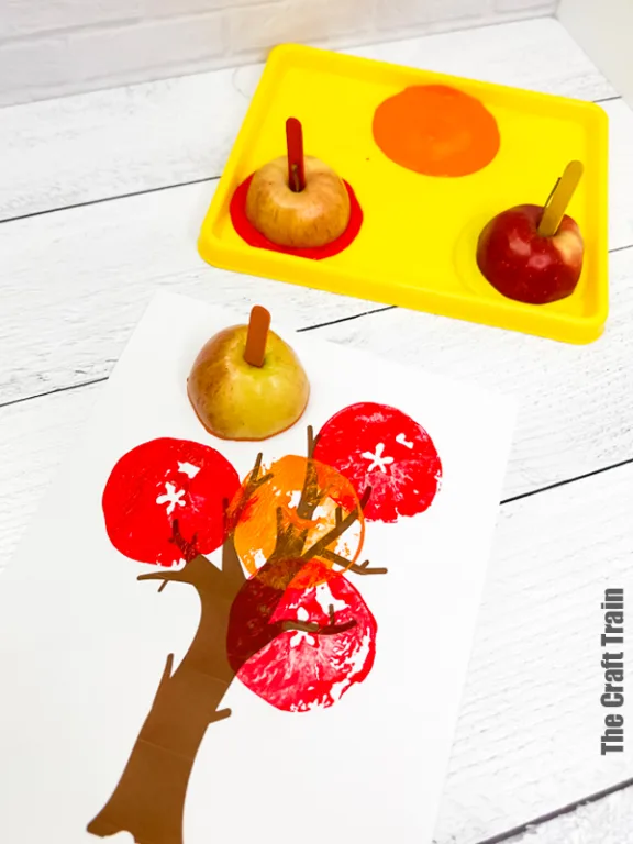 Apple stamping tree art steps