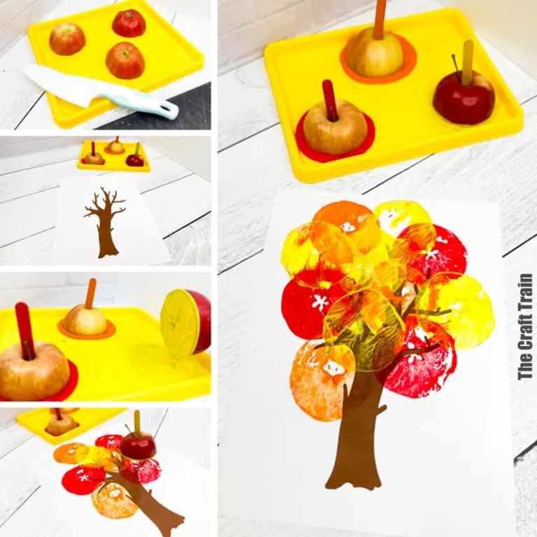 Apple tree stamping for kids. A great Fall or Autumn activity for preschool and kindergarten