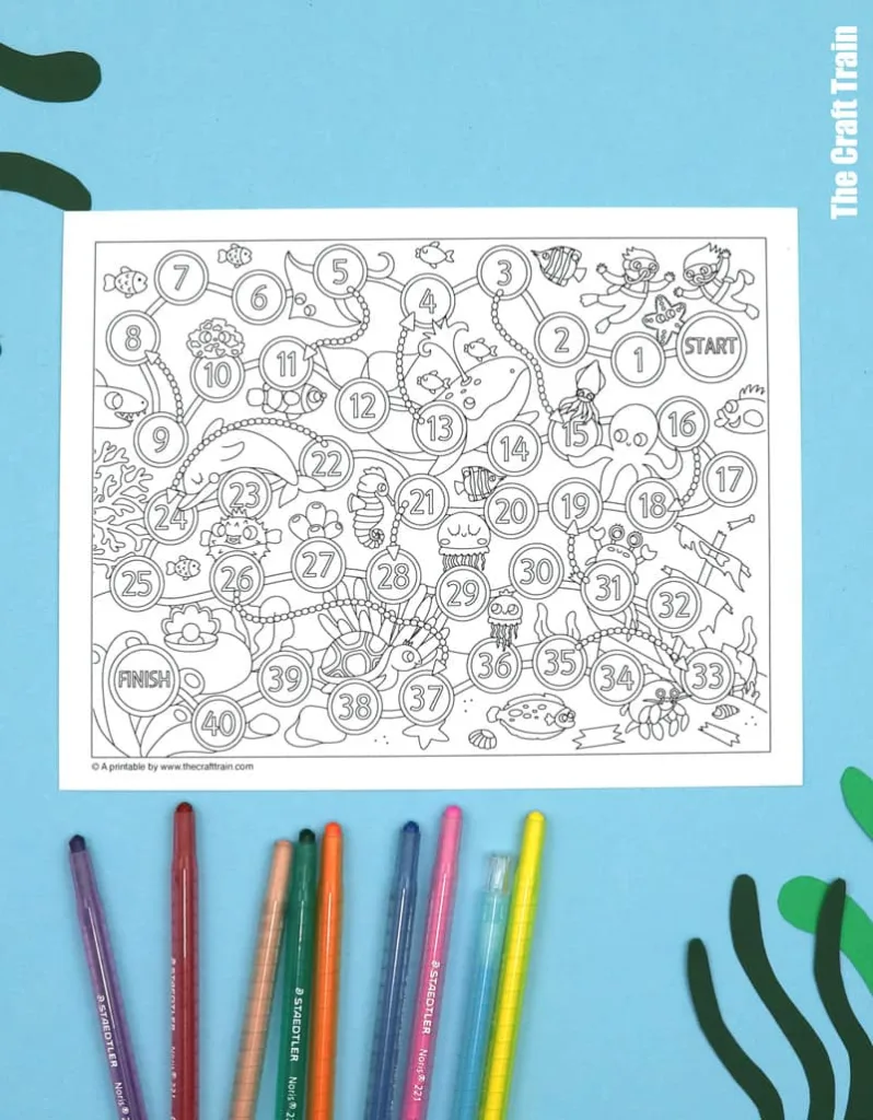 Printable ocean scuba diving game for kids