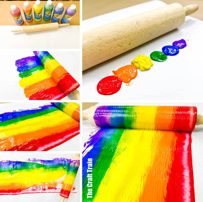 Rolling pin rainbow art process art activity for kids
