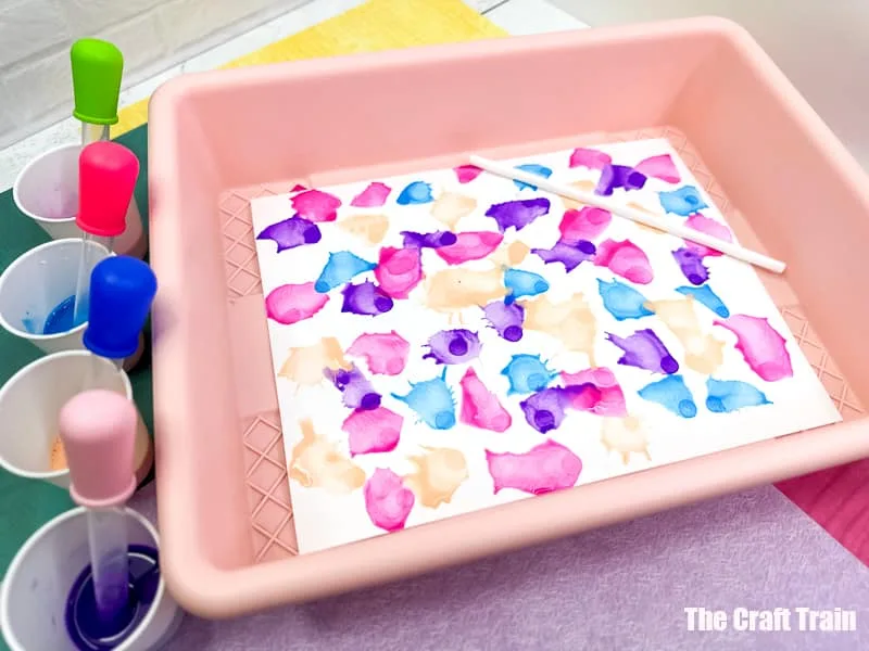 Straw Painting process art idea for kids. Blow paint across page using eye droppers and straws