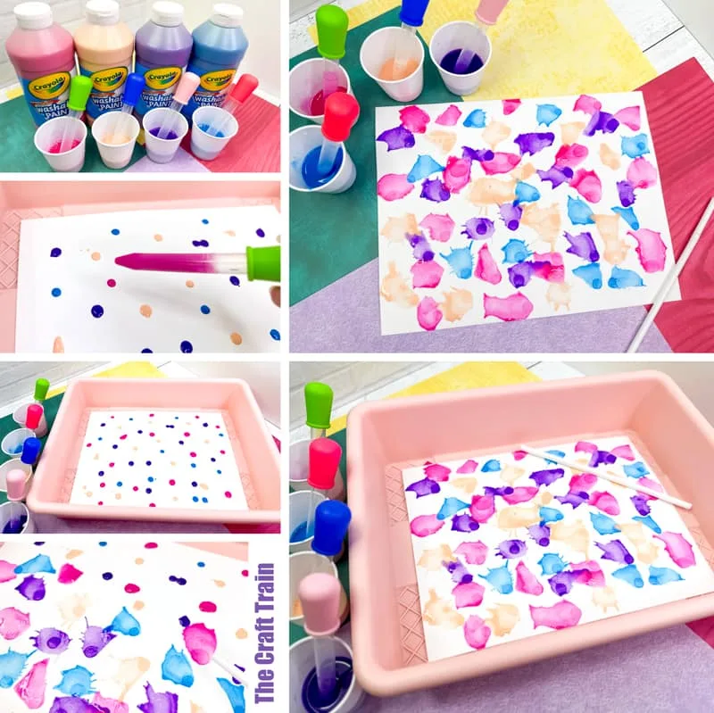 Straw Painting process art idea for kids. Blow paint across page using eye droppers and straws