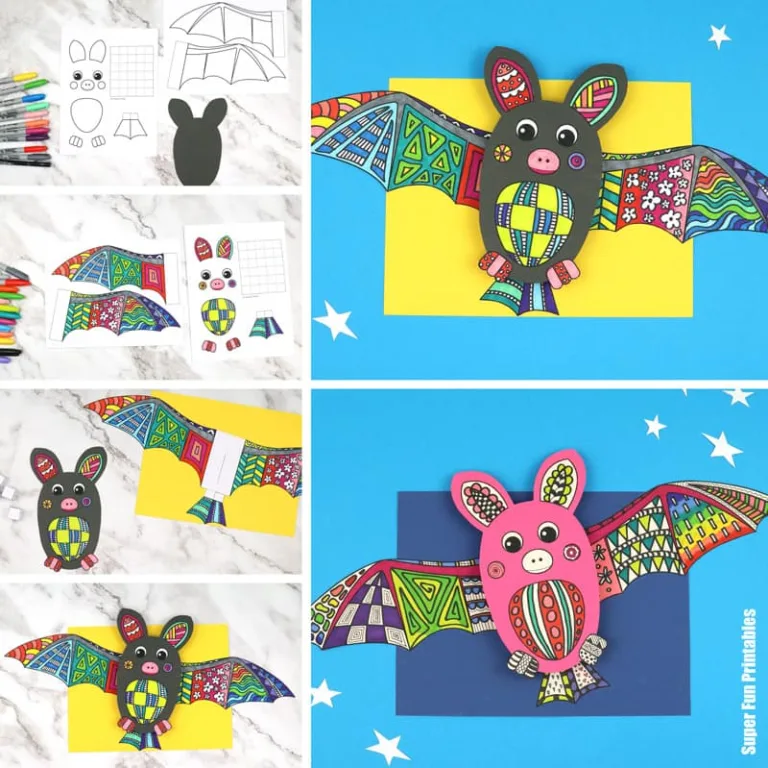 3D Bat Pattern Art for kids with printable template