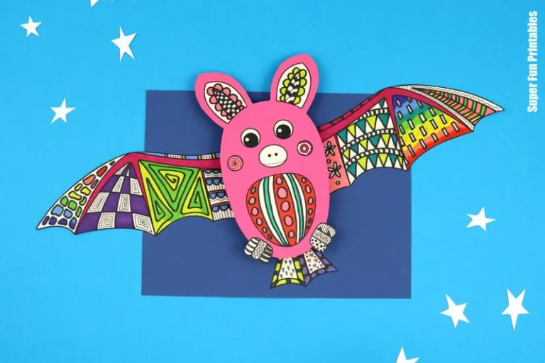 3D Bat Pattern Art for kids with printable template