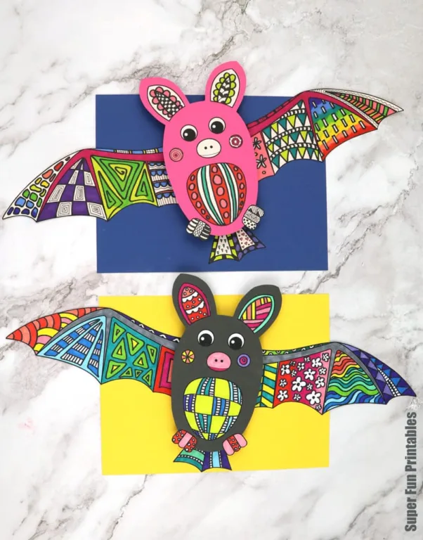 pattern art bats 3D doodle art project for kids with printable template