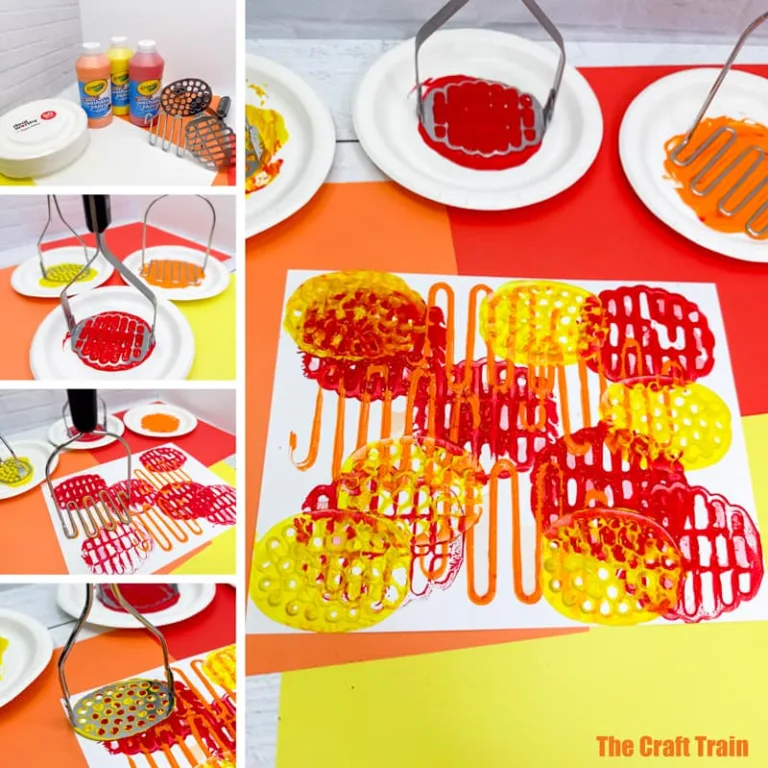 Potato masher painting art idea for preschoolers