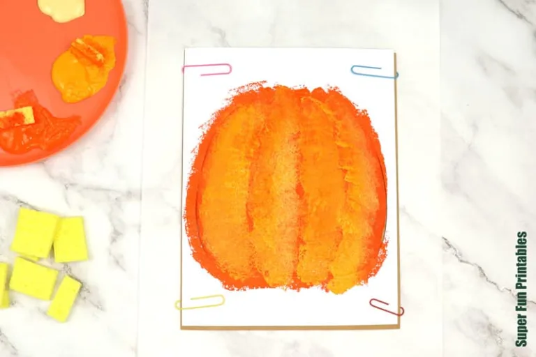pumpkin sponge art steps for Halloween or Fall