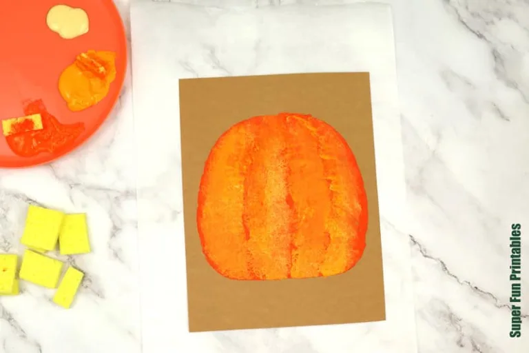 pumpkin sponge art steps for Halloween or Fall