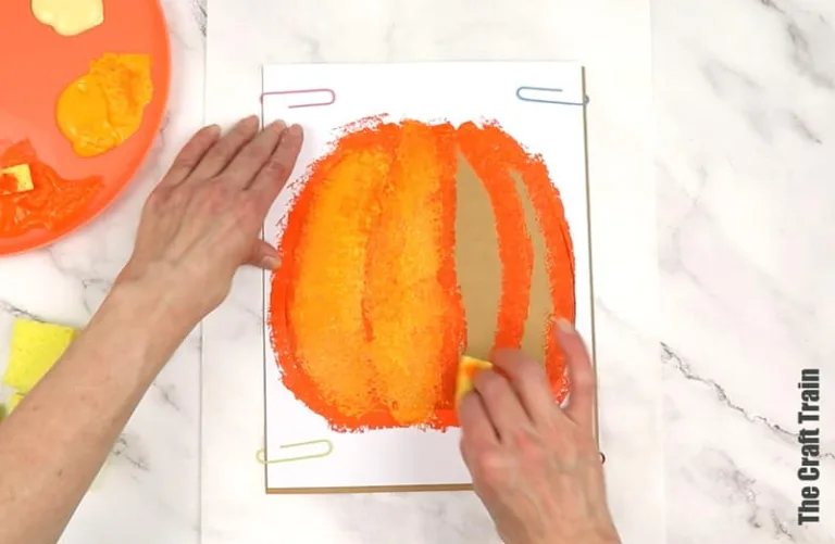 pumpkin sponge art steps for Halloween or Fall