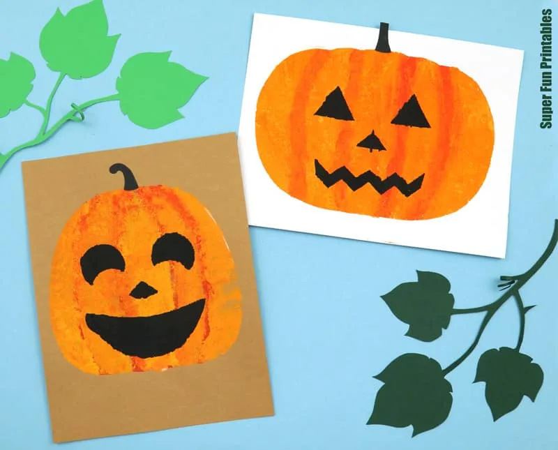 Jack-o-lantern pumkpin sponge art using printable stencil shapes