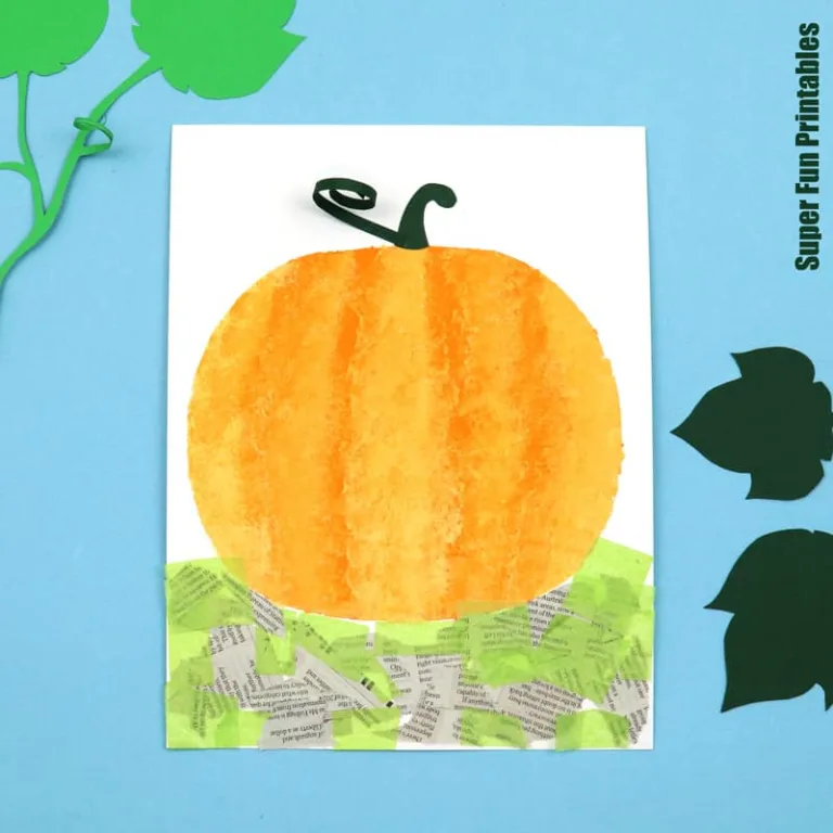 natural pumpkin sponge art using printable stencil shapes. This is a fun and easy Fall art project for kids