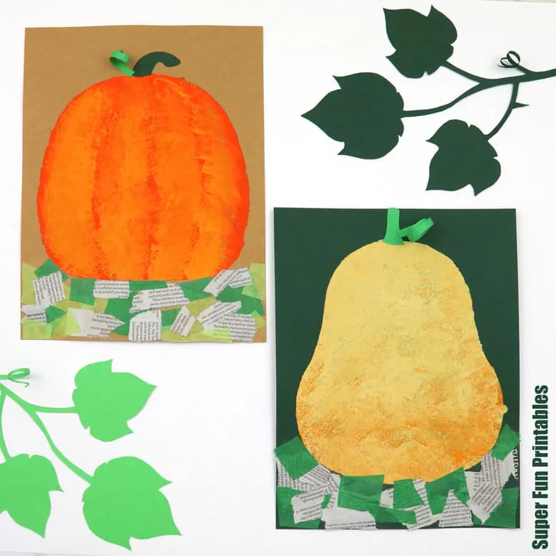 natural pumpkin sponge art using printable stencil shapes. This is a fun and easy Fall art project for kids