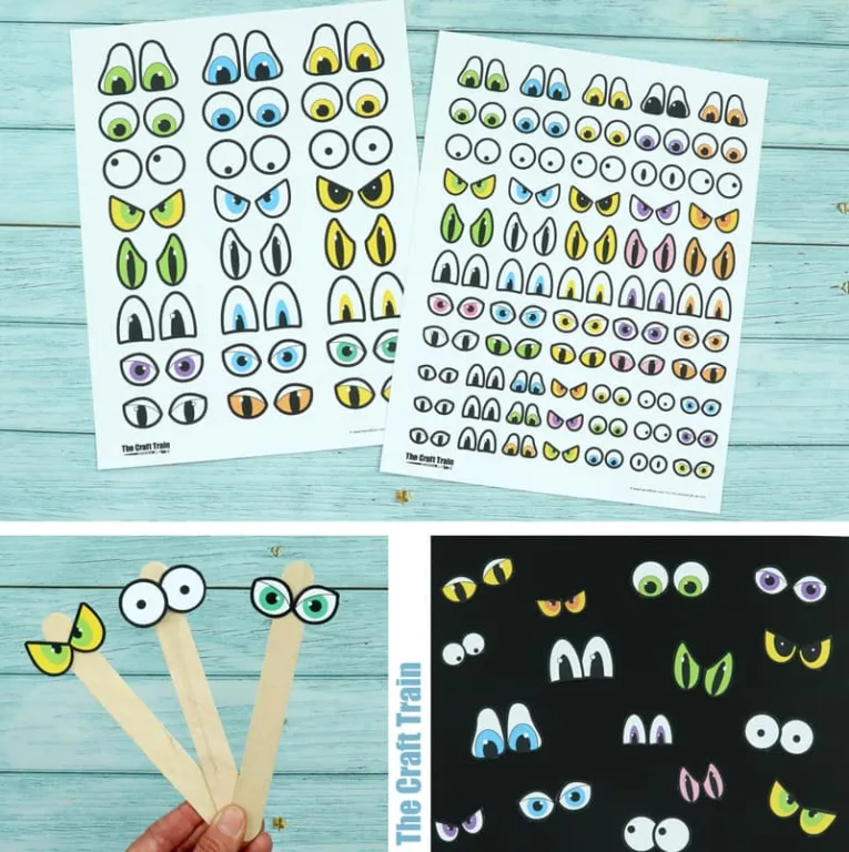 Printable Halloween eyes in a range of sizes to cut out and use in Halloween art and craft projects. Spooky eyes, classic cartoon eyes and cute, funny eyes are included.