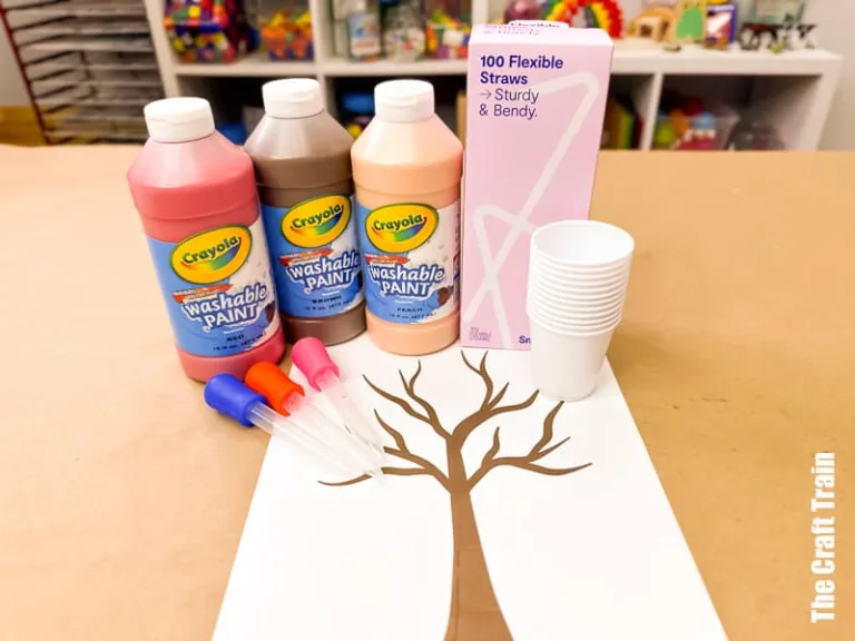 Fall tree blow art straw painting project for kids