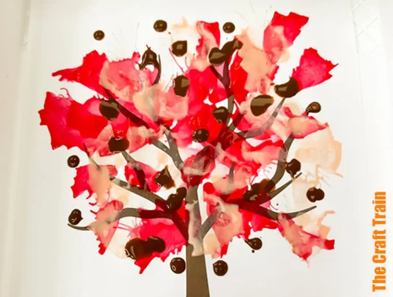 Fall tree blow art straw painting project for kids