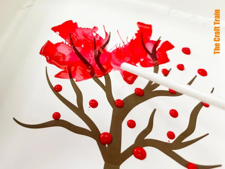 Fall tree blow art straw painting project for kids