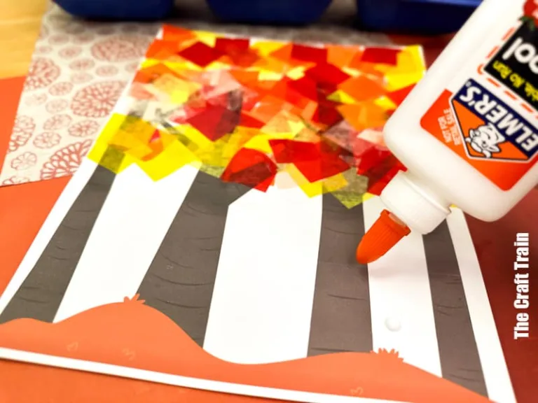 Fall Tissue Paper Trees art activity for kids with printable template