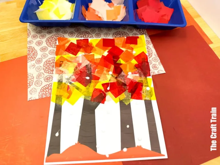 Fall Tissue Paper Trees art activity for kids with printable template
