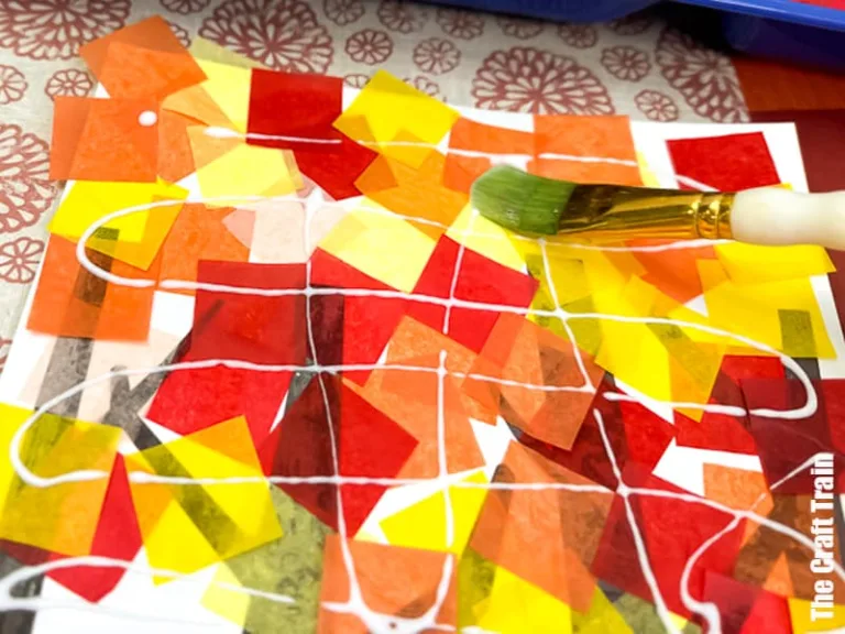 Fall Tissue Paper Trees art activity for kids with printable template