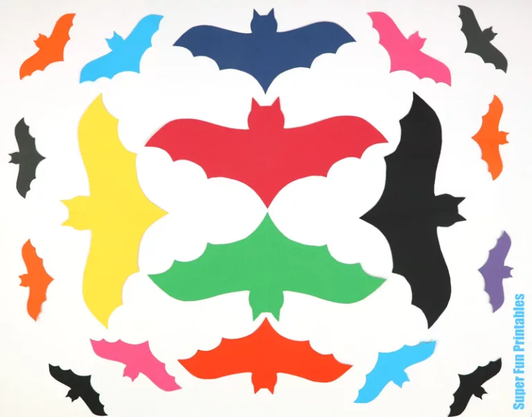 Bat templates in symmetrical fold-and-cut style for Halloween crafting