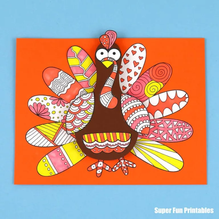 3D Pattern Art Turkey printable craft for kids with creative doodle art element