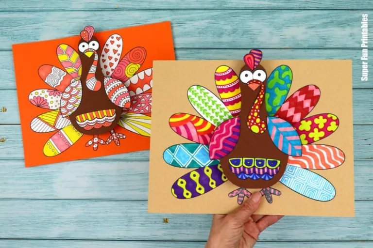 3D Pattern Art Turkey printable craft for kids with creative doodle art element
