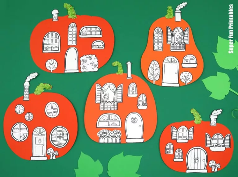 Printable pumpkin houses craft for kids. Make a village of free-standing paper pumpkins! So cute