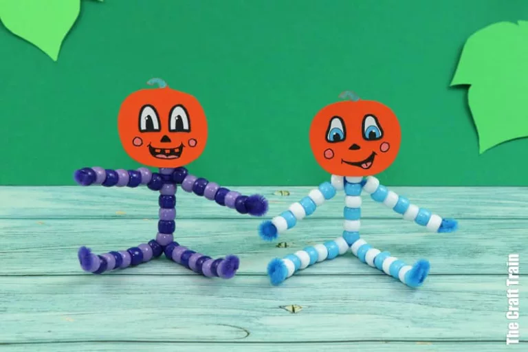 Mini pumpkin people beaded pipe cleaner characters kids can make