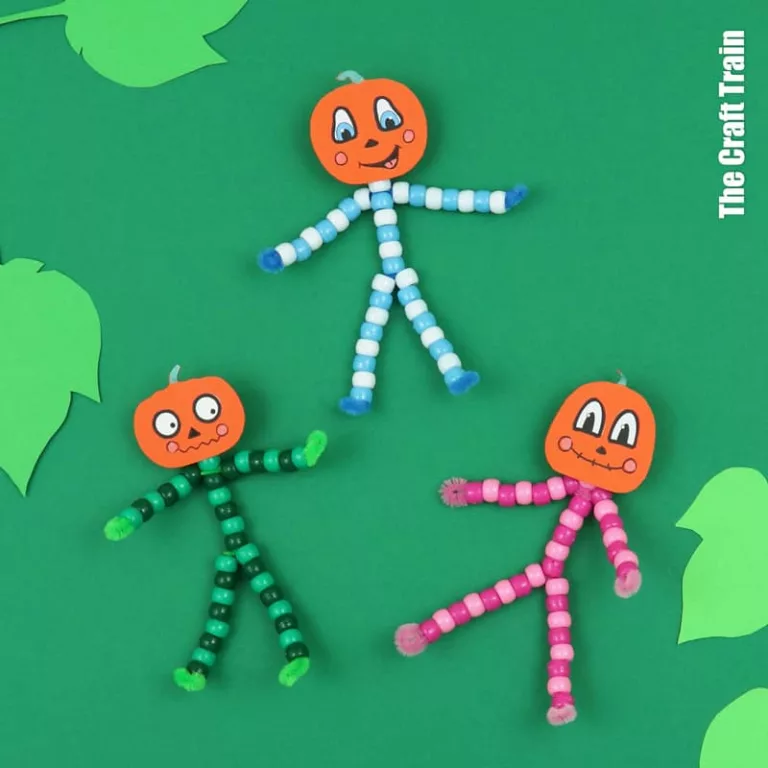 Mini pumpkin people beaded pipe cleaner characters kids can make