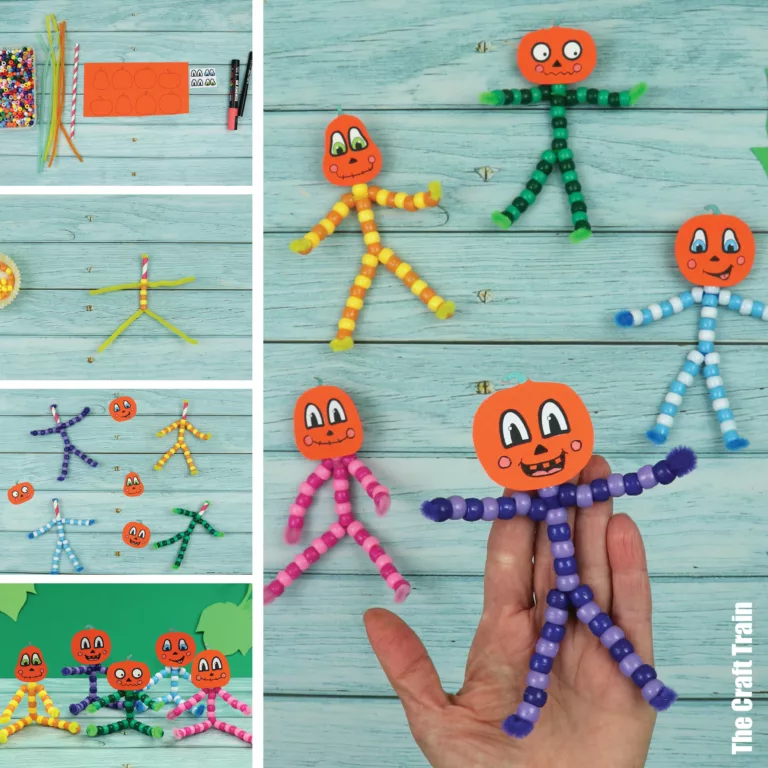 Mini pumpkin people beaded pipe cleaner characters kids can make
