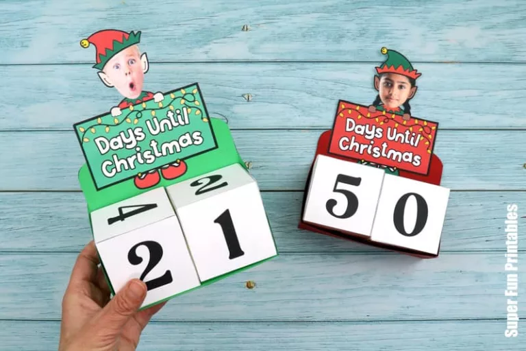 Elf Christmas countdown calendar cube craft for kids with their own photo as the elf