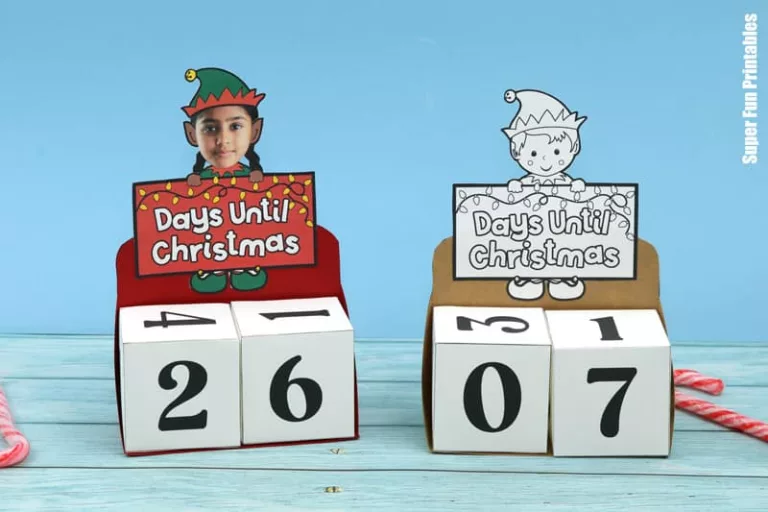 Elf Christmas countdown calendar cube craft for kids with their own photo as the elf