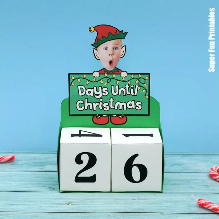 Elf Christmas countdown calendar cube craft for kids with their own photo as the elf
