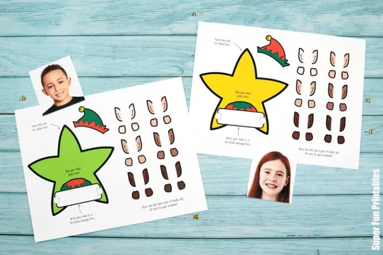 Printable template for elf photo star ornaments