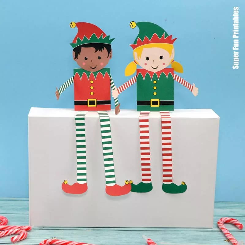 Paper shelf elves Christmas craft for kids