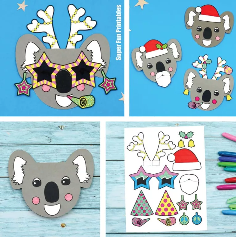 festive koala card for kids to make with mix and match Christmas and new year accessories