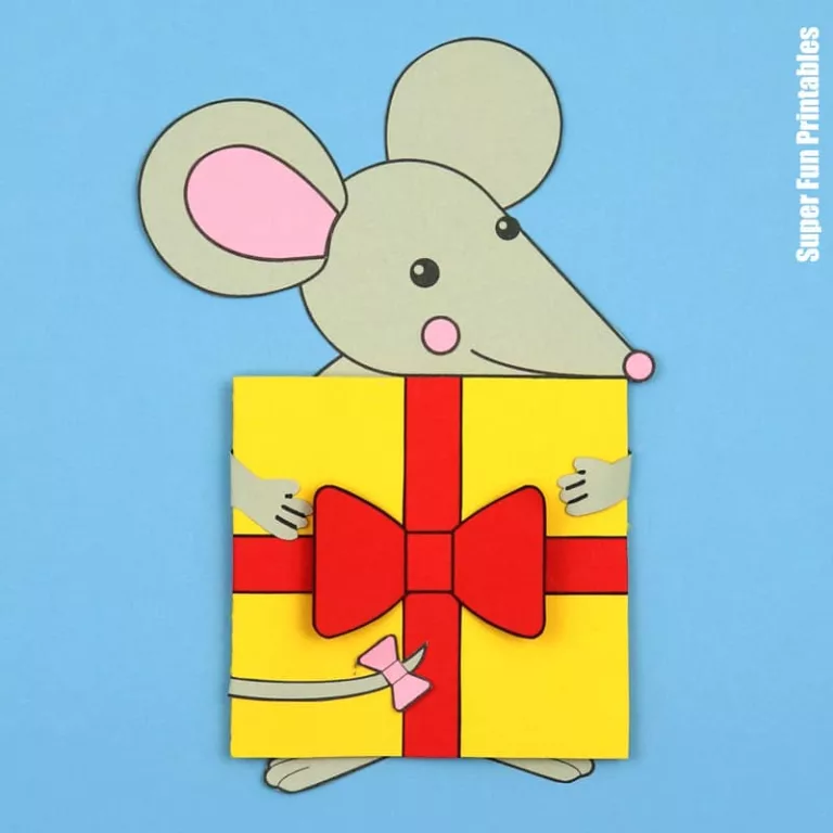 Mouse Christmas card with cheesy 'gift card' inside