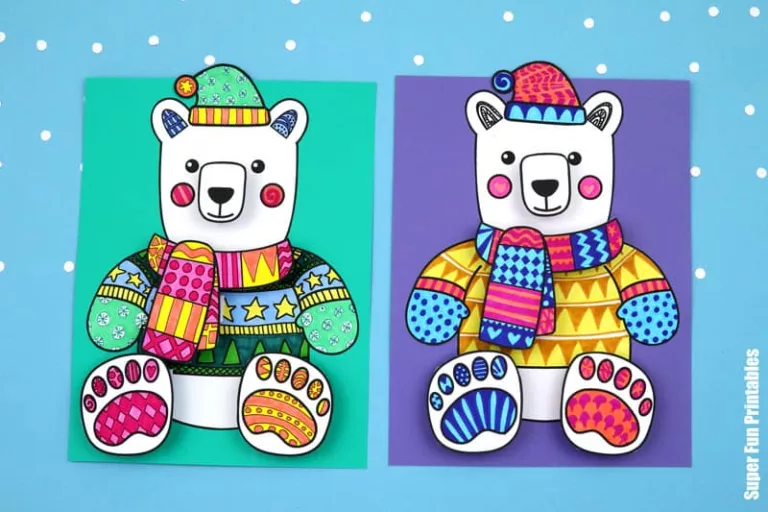 3D Polar Bear Pattern Art with printable template