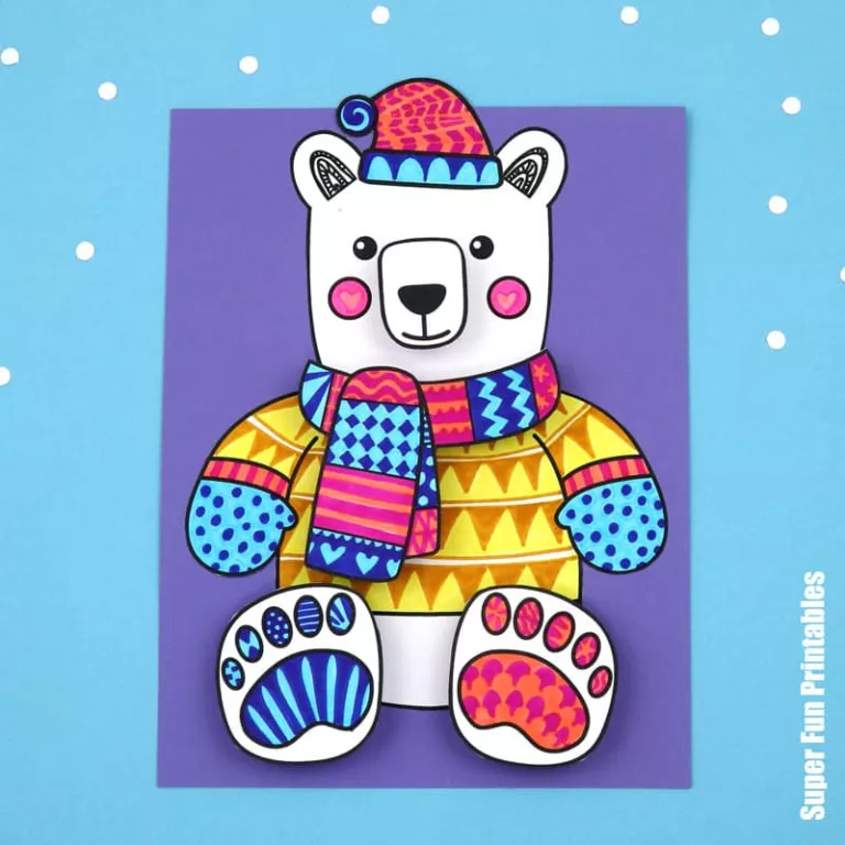 3D Polar Bear Pattern Art with printable template