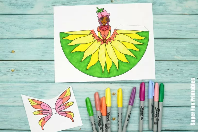 Printable paper fairy dolls craft for kids steps