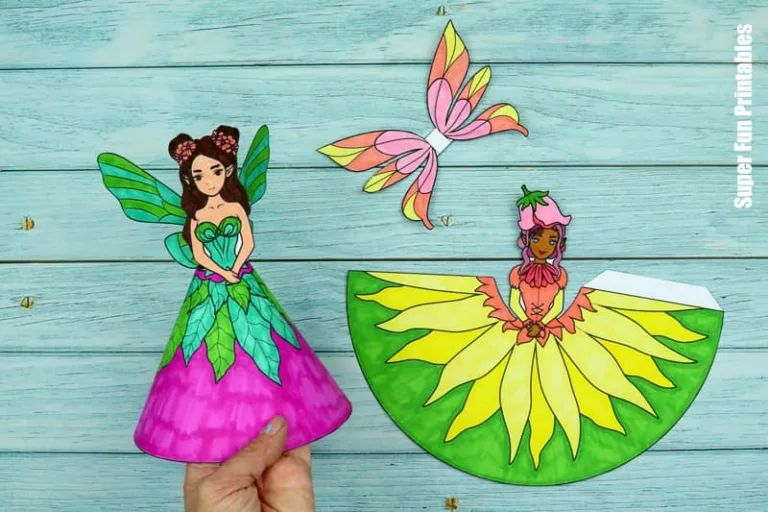 Printable paper fairy dolls craft for kids steps